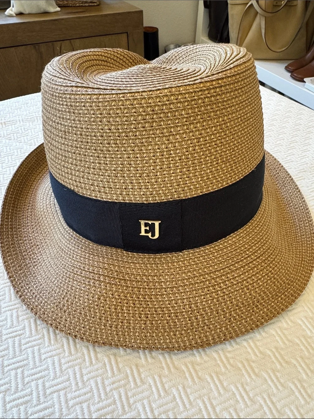 Eric Javits Classic Fedora Wofen Sun Hat with Black Trim - very good condition - Picture 5 of 10